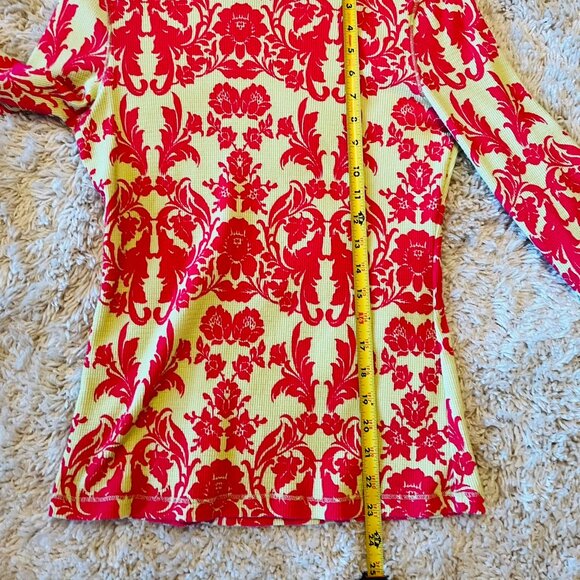 Sundance Damask Thermal Top in Fuschia/Chartreuse, Size Medium Petite, EC - Picture 7 of 8